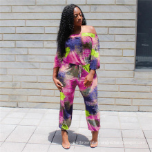 C3662 2020 new arrivals jumpsuit and rompers bodycon plus size off shoulder tie dye sexy oversize women party jumpsuit